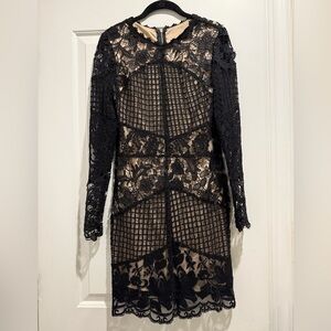 Nicole Bakti Black Long Sleeve Lace Cocktail Dress - Size 8